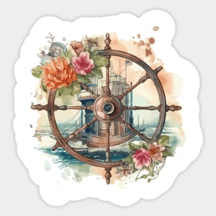 Captain's Wheel with Flowers Sticker